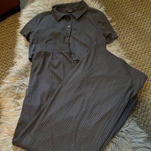 Button Crop Top and Wide Leg Pant Set